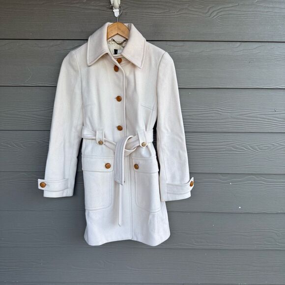 J Crew wool blend winter white wrap tie coat - Picture 1 of 6